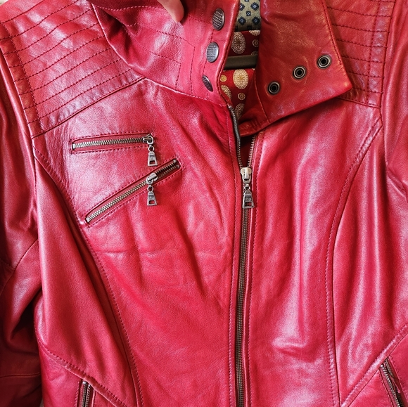 Danier Red Leather Moto Jacket - Picture 3 of 7
